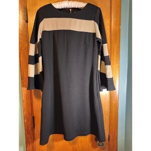 Danny and Nicole Women's Long Sleeve Dress Black Taupe Size 8 Pockets